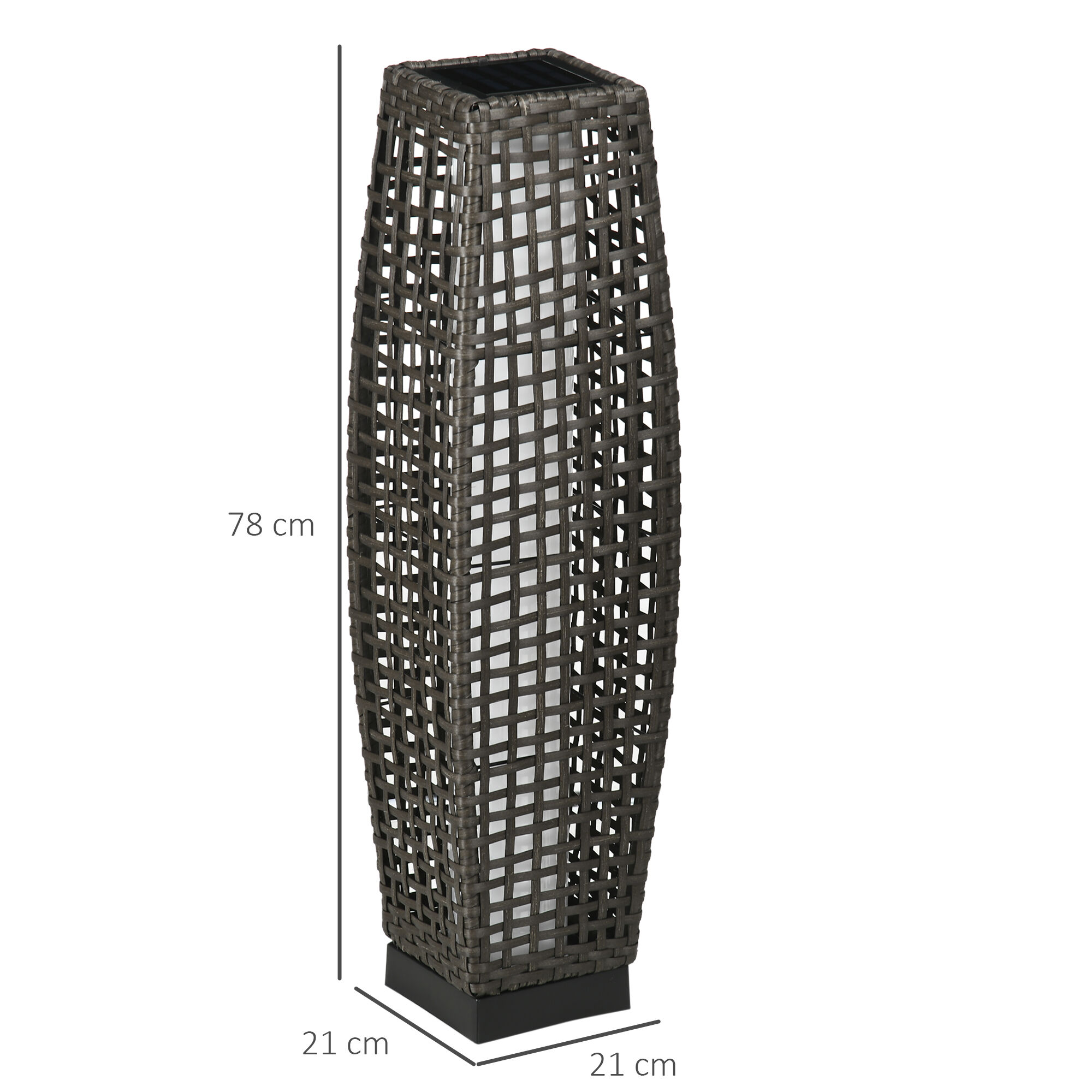 Outsunny Linterna de Jard&iacute;n de Rat&aacute;n Sint&eacute;tico Luces Solares Exterior con Luces LED Encendido/Apagado Autom&aacute;tico para Terraza Balc&oacute;n Patio 21x21x78 cm Gris, , large Imagen numero 3