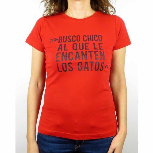 Camiseta mujer &quot;Busco chico al que le encanten los gatos&quot; color Rojo thumbnail