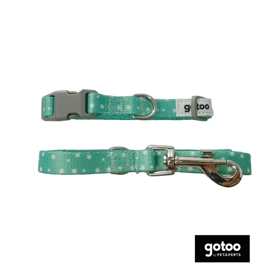 Gotoo Set Correa y Collar estampado con estrellas verde para perros, , large Imagen numero 2