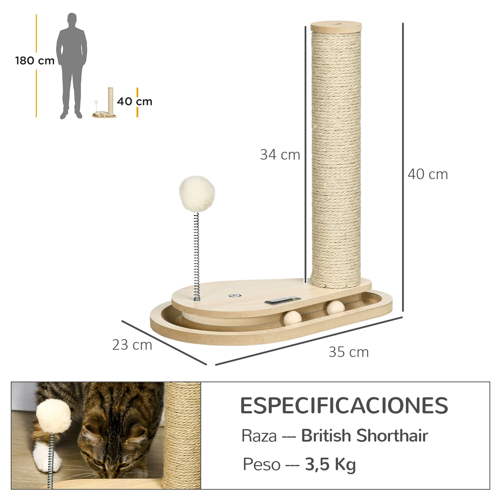 PawHut &Aacute;rbol para Gatos Roble, , large Imagen numero 3