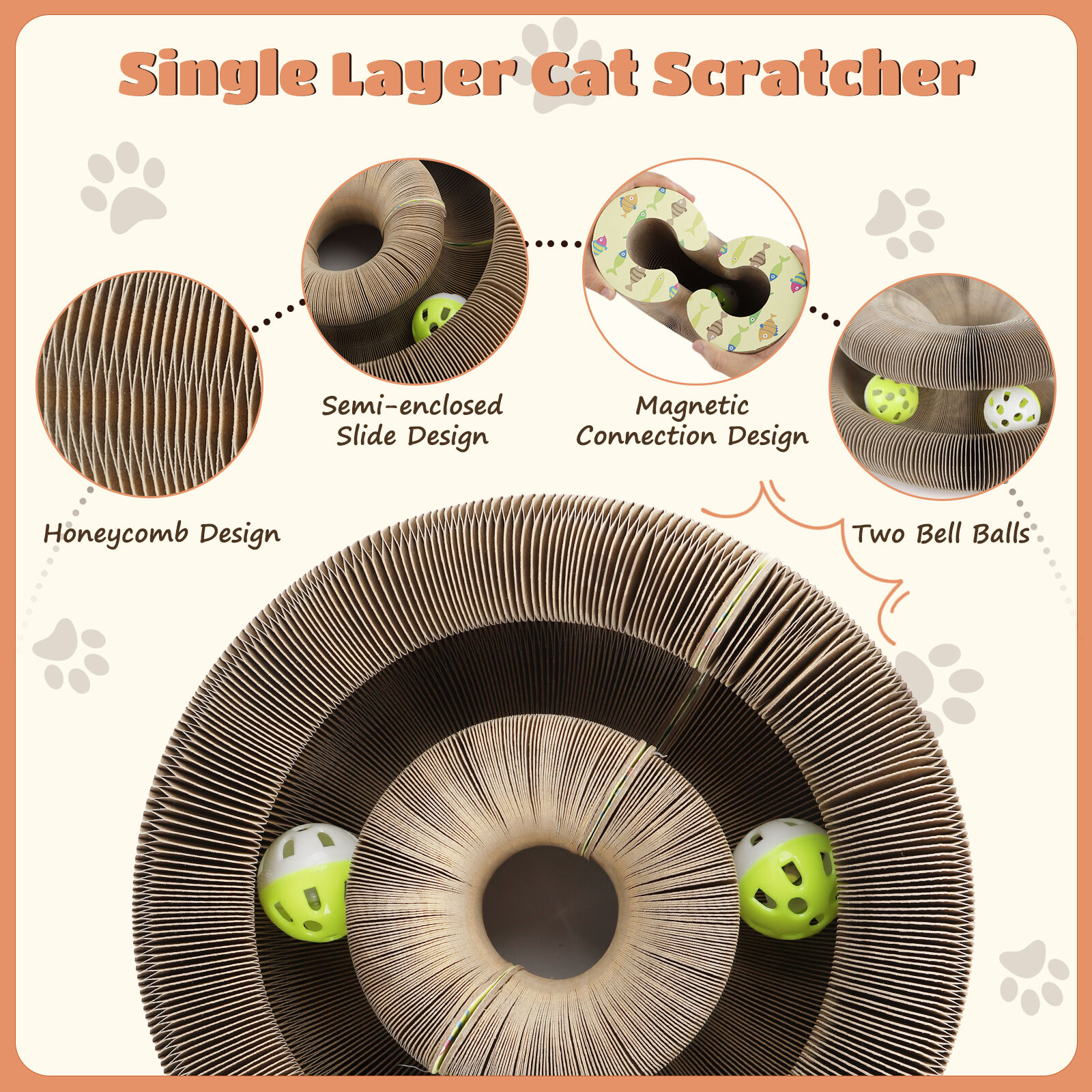 Nobleza - 2 Pack Magic Organ Juguete Rascador Interactivo para Gatos, Rascador para Gatos de Cart&oacute;n con Bola de Campana de Juguete, Interactivo Rascador for Gatos, 11*10*6.8CM, , large Imagen numero 4