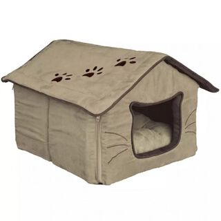Cama con forma de caseta con tejado para mascotas color Beige