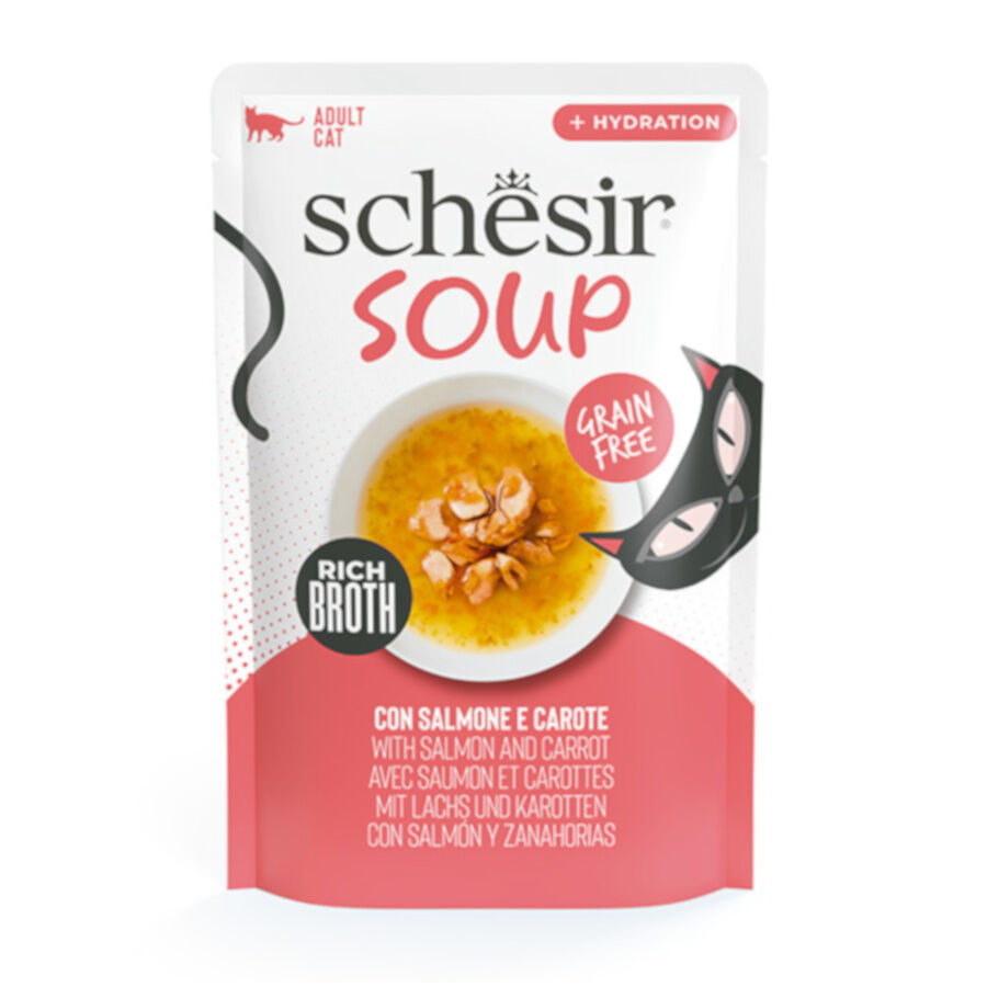 Schesir Salmón Rosado en Sopa sobre para gatos