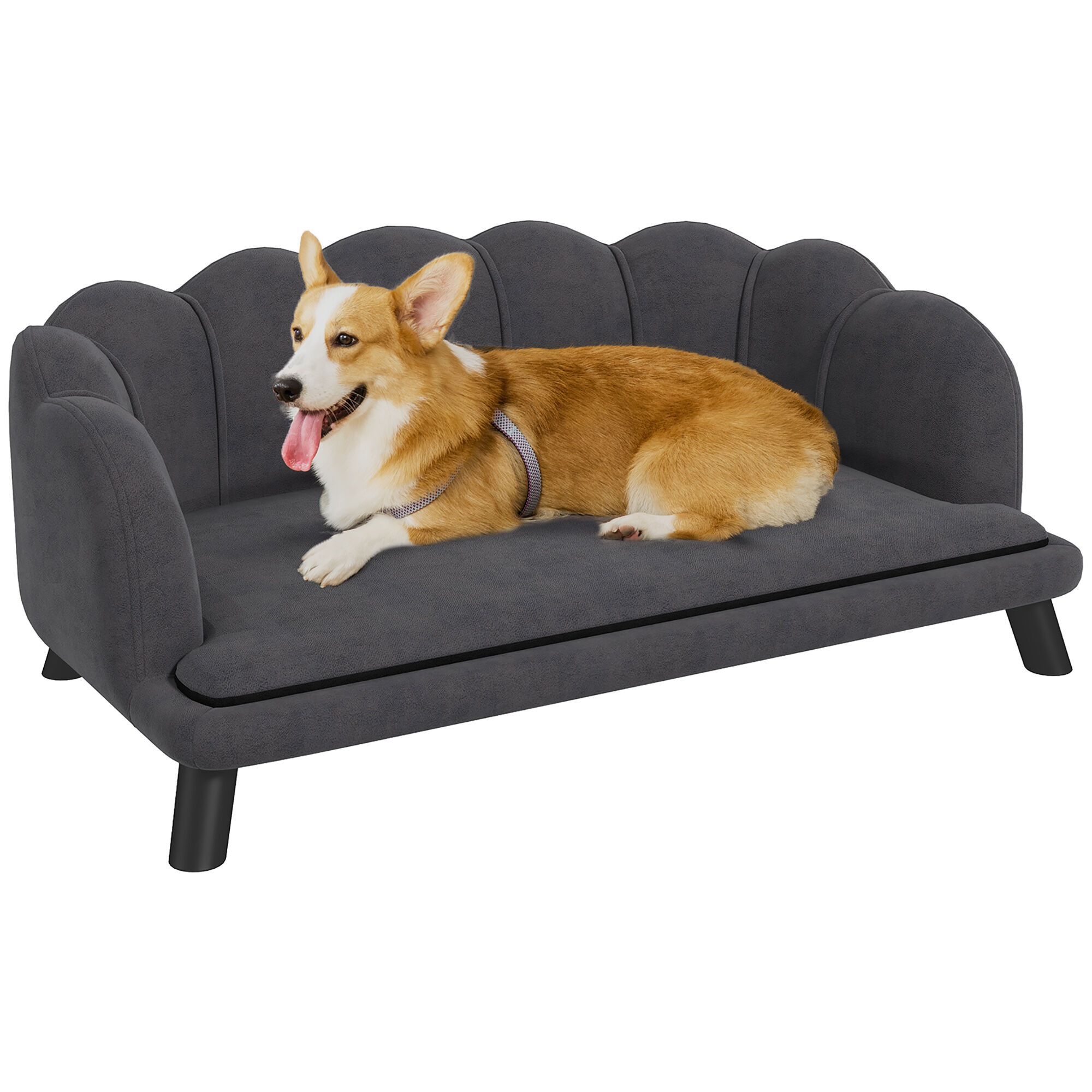 PawHut Sof&aacute; para Perros Medianos Sof&aacute; Cama para Mascotas Gatos Tapizado en Terciopelo con Patas de Madera Carga 25 kg 98,5x60,5x35,5 cm Gris Oscuro, , large Imagen numero 1