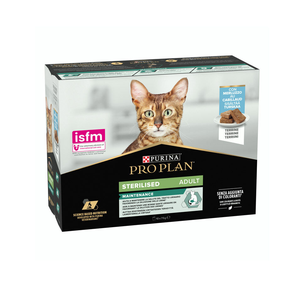 10 tarrinas x 85 g Pro Plan NutriSavour Sterilised Bacalao tarrina para gatos, , large Imagen numero 1