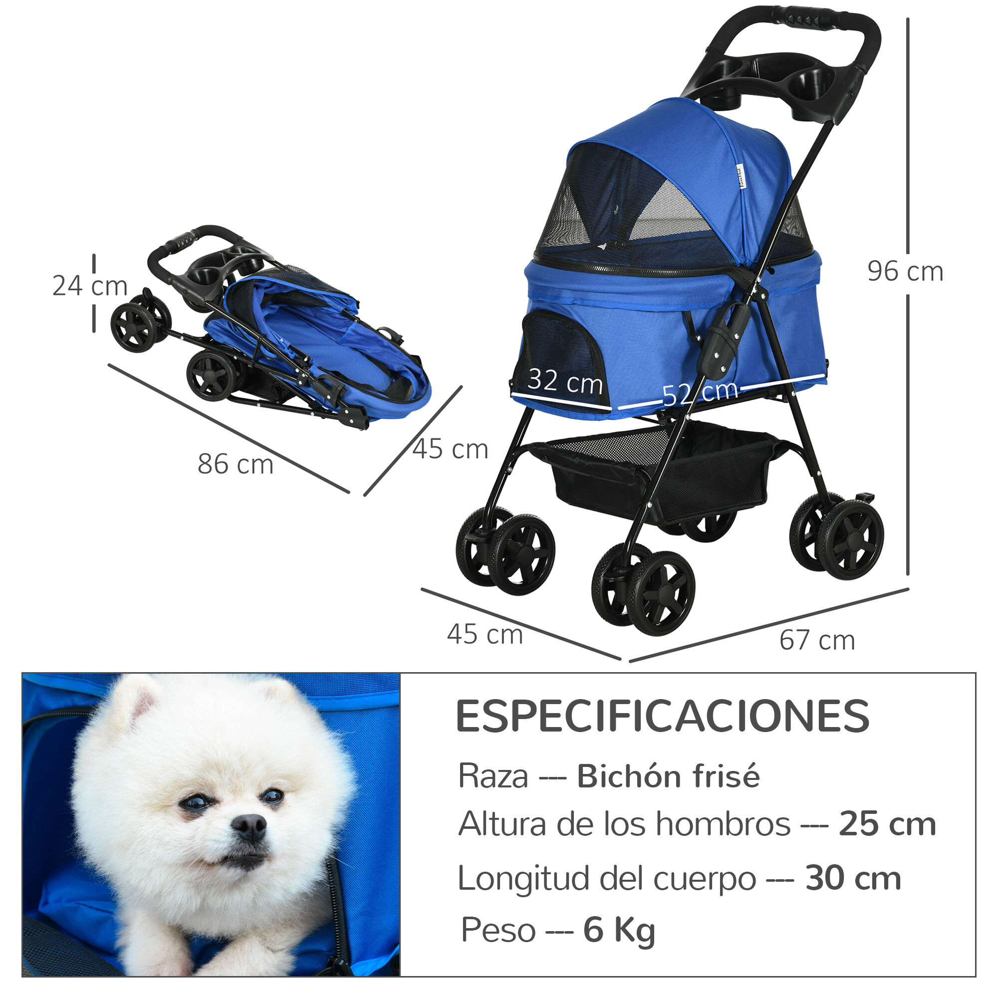 Pawhut cochecito plegable azul para mascotas thumbnail