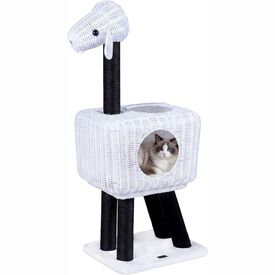 COSTWAY &Aacute;rbol para Gatos de Interior, 110 cm Condominio de Rat&aacute;n PE para Gatitos con Postes Rascadores de Sisal, Coj&iacute;n de Felpa, Bola Colgante y 2 Entradas, Torre en Forma Cordero para Gatos