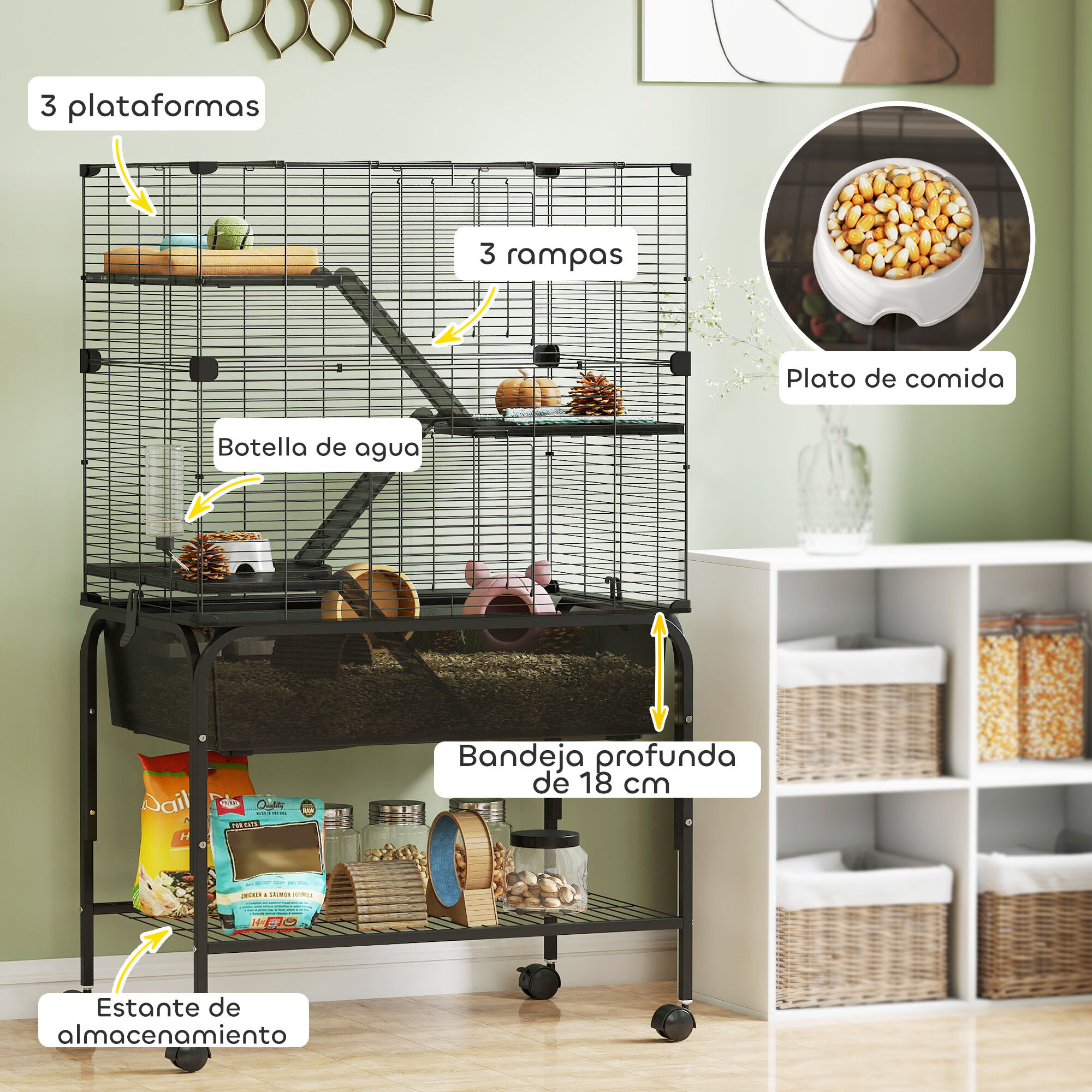 PawHut Jaula Animales Peque&ntilde;os Negro, , large Imagen numero 5