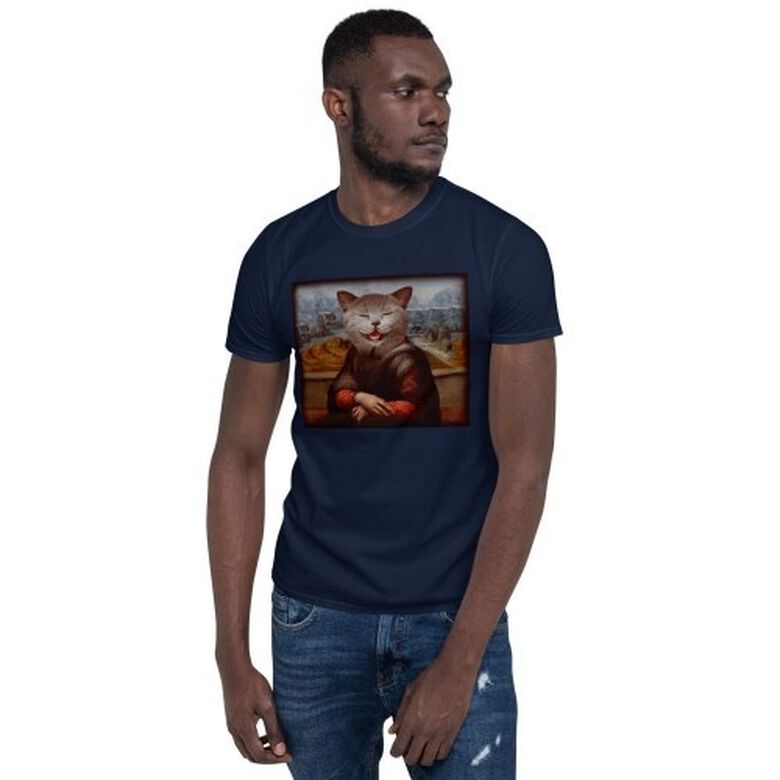 Mascochula camiseta hombre la gioconda personalizada con tu mascota azul marino thumbnail