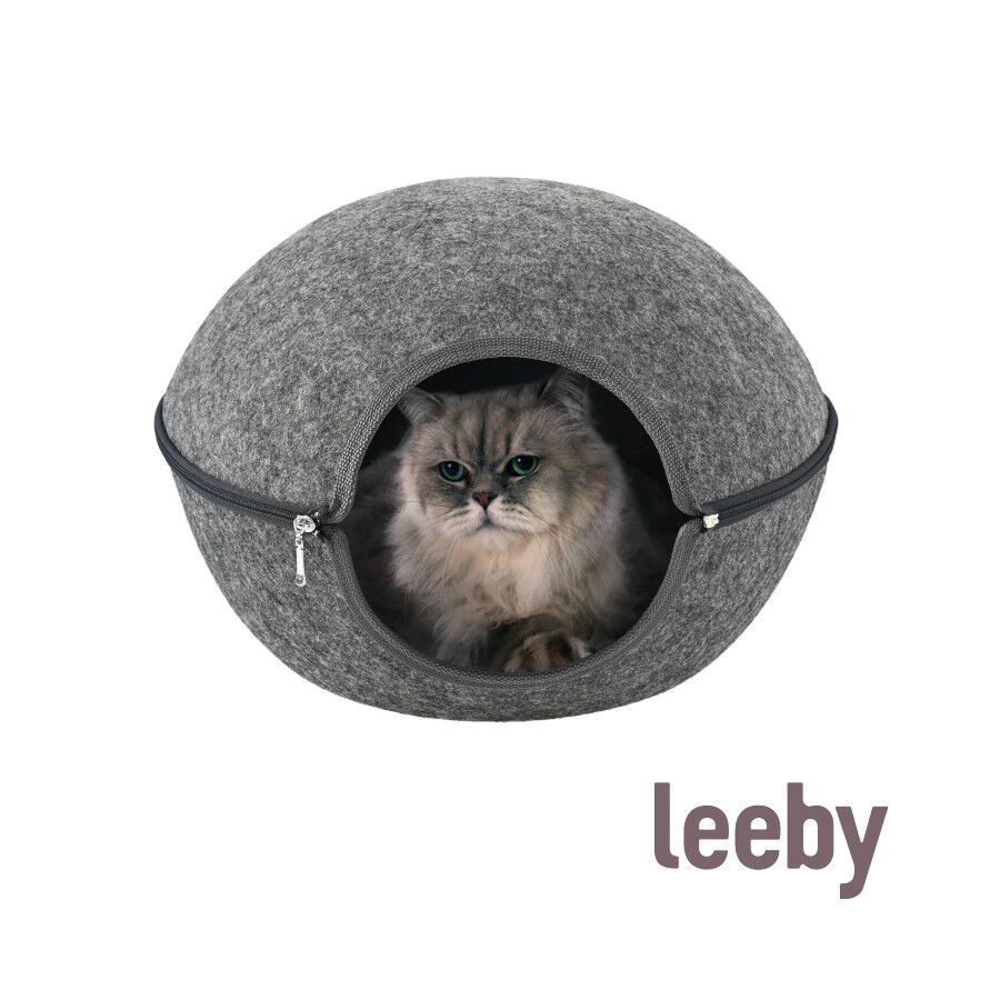 Leeby Cama Cueva Fieltro Gris para gatos, , large Imagen numero 2