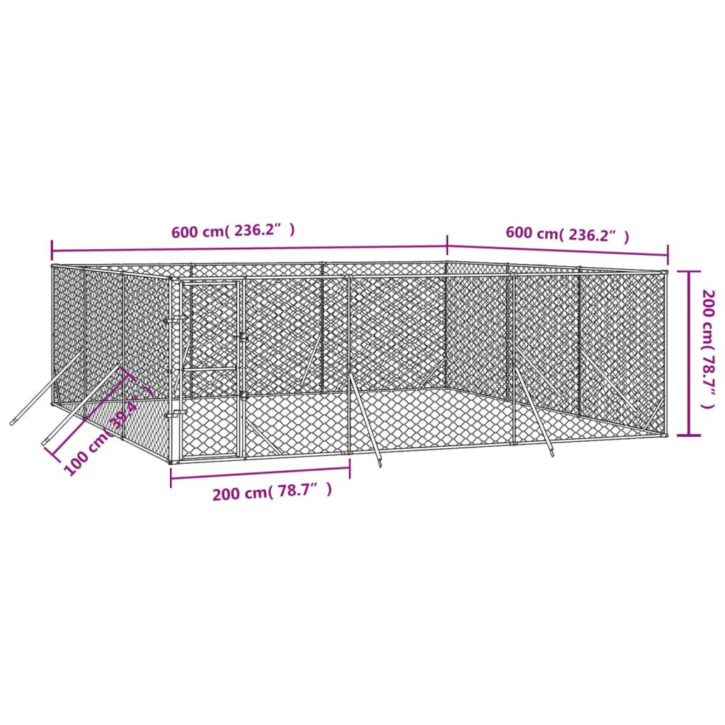 vidaXL Perrera de exterior acero galvanizado plateado 4x4x2 m, , large Imagen numero 16