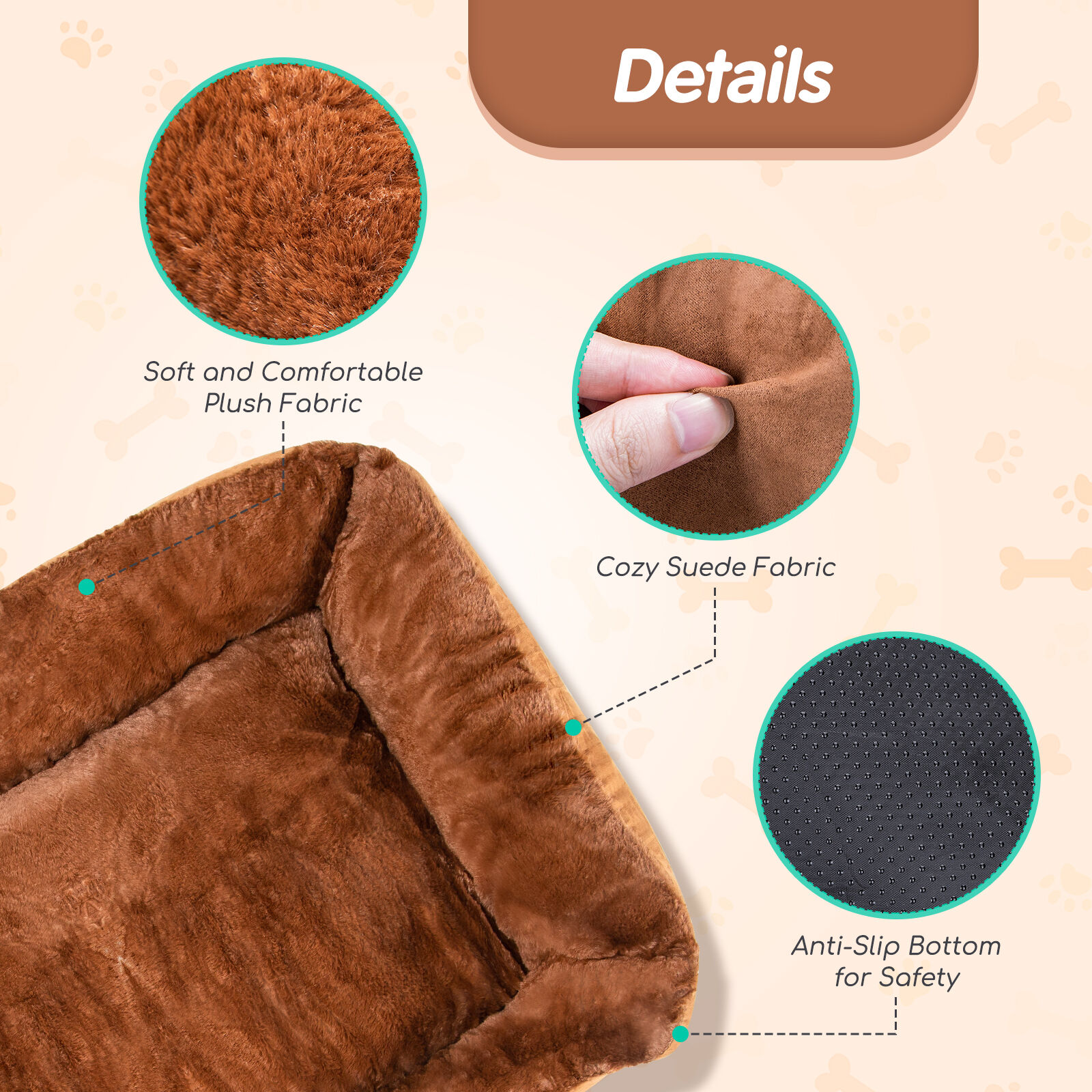 Nobleza Cama Perro Peque&ntilde;o, Ortopedica Cama de Perro, Cama para Perro Lavable, Cojin Perro, Sof&aacute; Cama para Perro Mullida y Comoda, Cesta Perro, Marr&oacute;n Oscuro, M, 75x50x20cm, , large Imagen numero 5