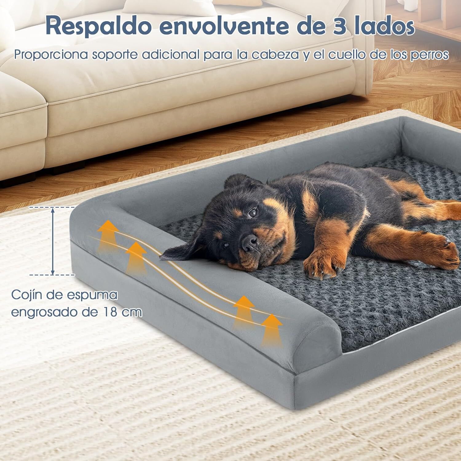 COSTWAY Cama Ortopédica para Perros, Cama Perro Grande con Tejido Interno Impermeable, Sofá para Perros con Funda Extraíble y Lavable, Gris, 135 x 91 x 18 cm (XX-Large) thumbnail