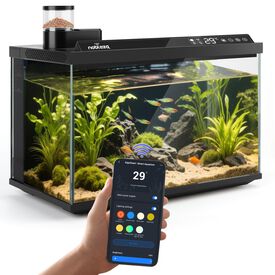 Nobleza Acuario Inteligente 30L - Control por App/Google Assistant/Alexa - Pecera Inteligente con Triple Filtración, Alimentación Remota, Drenaje Automático en 1 Toque - Color Negro