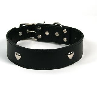 LGMCAN Collar de Piel Negro con Corazones para perros