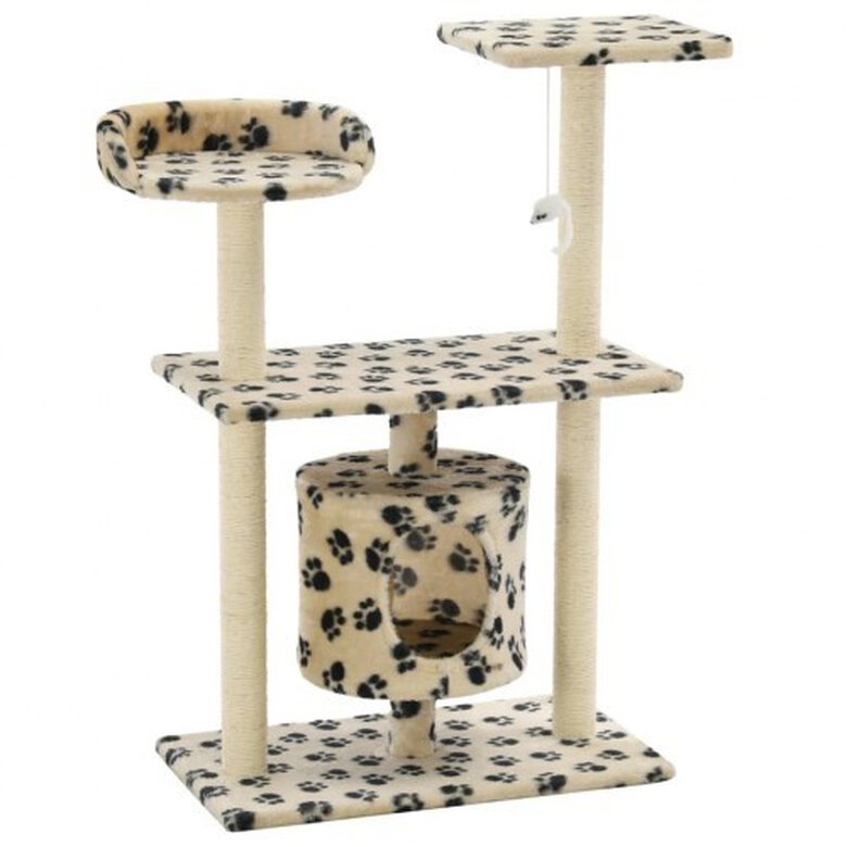 Rascador con poste de sisal color Beige Huellas, , large image number null