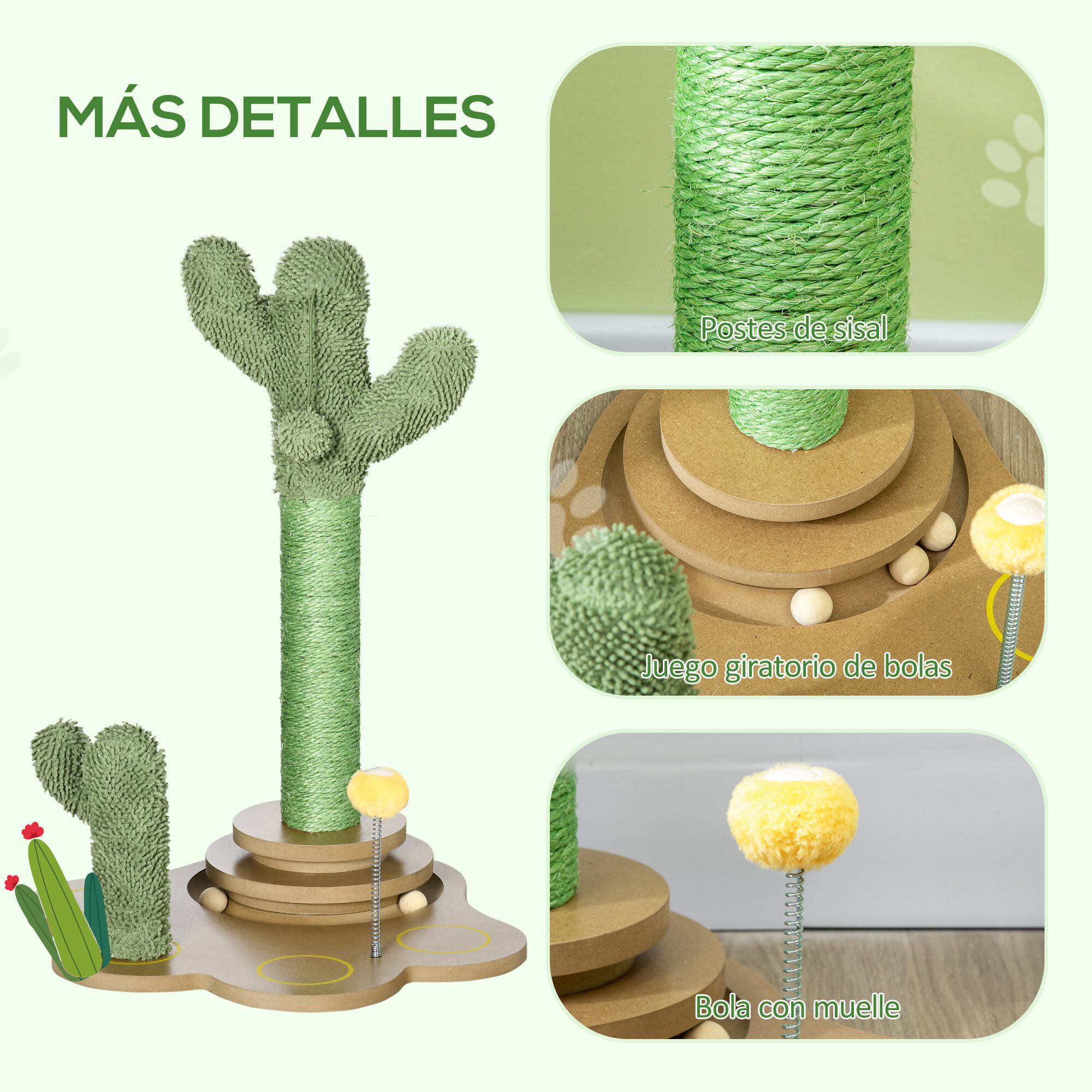 PawHut &Aacute;rbol Rascador para Gatos Peque&ntilde;os con Postes de Cactus verde, , large Imagen numero 5