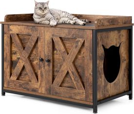COSTWAY Cajón de Arena madera con Puertas Dobles para Gatos