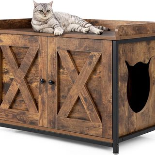 COSTWAY Cajón de Arena madera con Puertas Dobles para Gatos