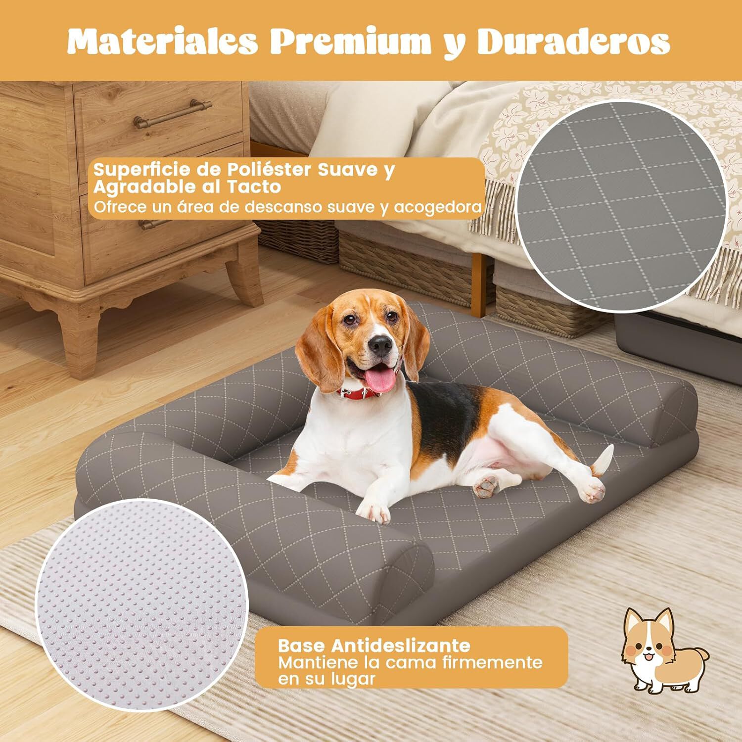 COSTWAY Cama Perros Medianos y Peque&ntilde;os, 90x69x18 cm, Cama Ortop&eacute;dica para Perros con Espuma de Huevo y Coj&iacute;n de 3 Lados, Base Antideslizante, Sof&aacute; para Mascotas, Desenfundable y Lavable (Gris), , large Imagen numero 4