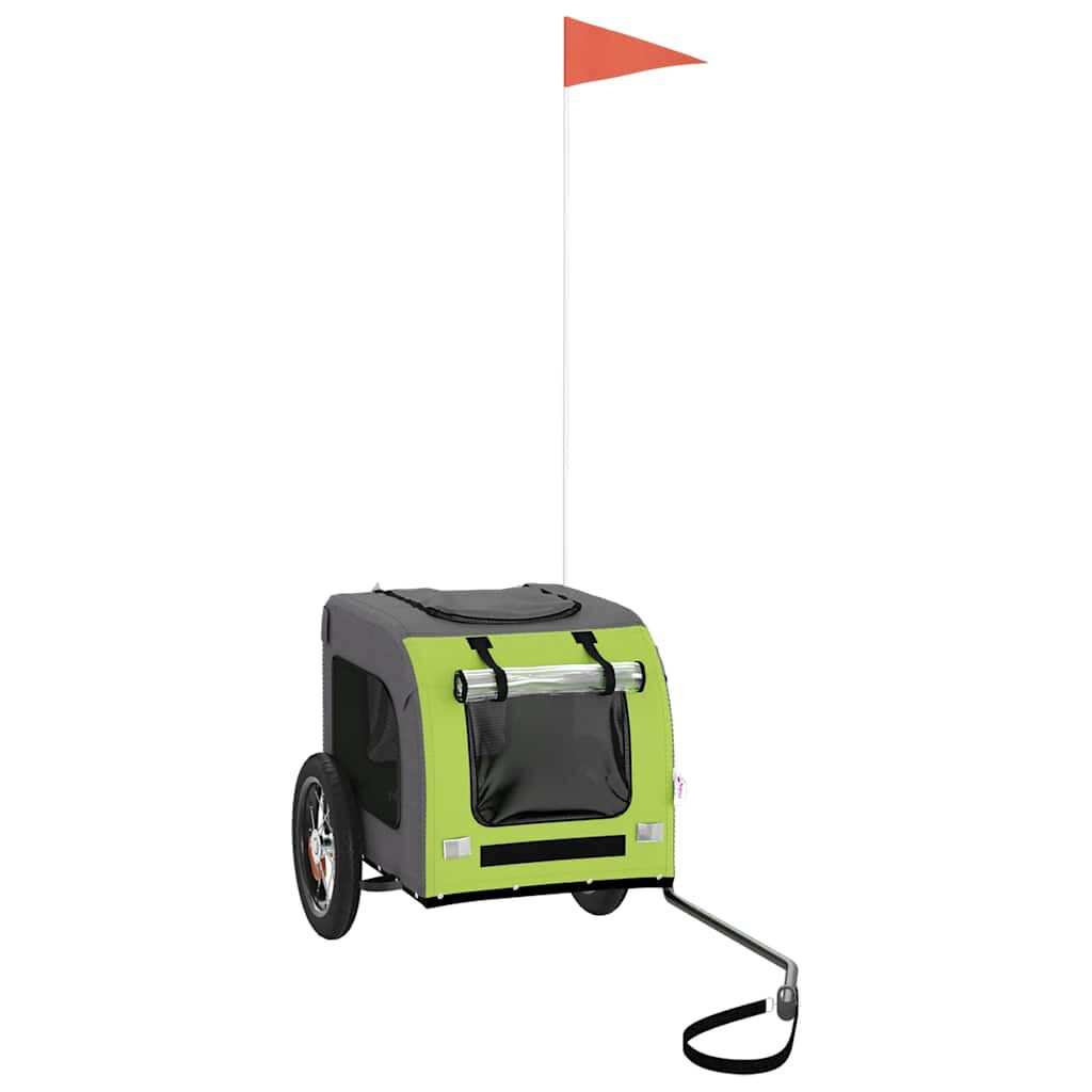vidaXL Remolque de bicicleta para perros hierro tela Oxford verde gris, , large Imagen numero 5