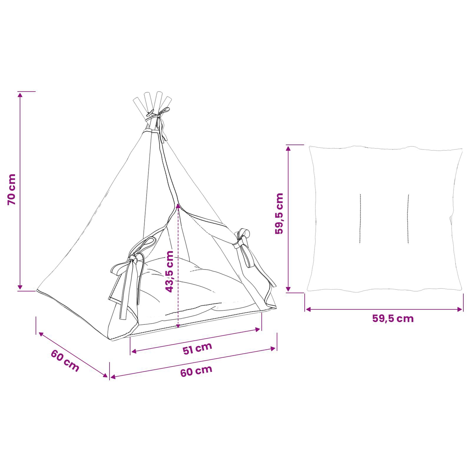 vidaXL Tienda de campa&ntilde;a para mascotas con coj&iacute;n Blanco Poli&eacute;ster Teepee gatos, , large Imagen numero 14