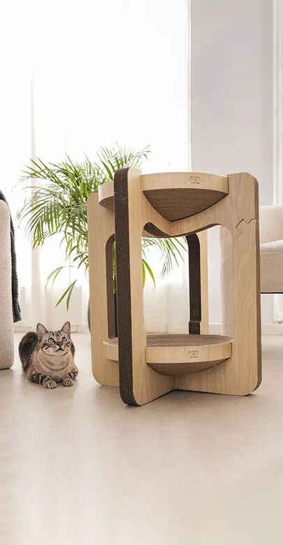 Althea Living - Rascador torre para gatos, cartón corrugado, 2 alturas, reversible thumbnail