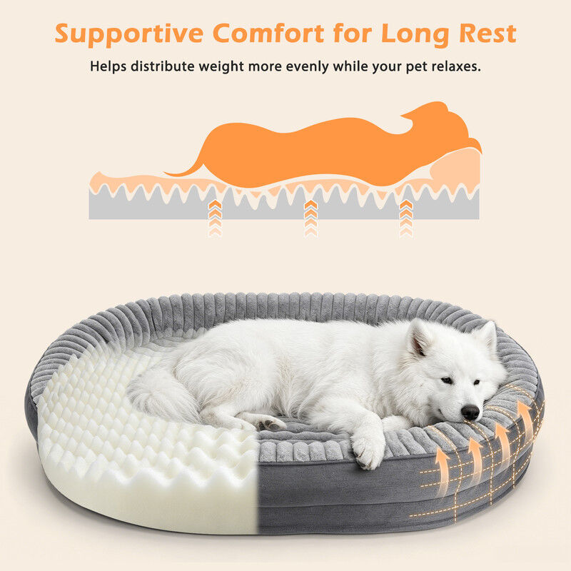 Nobleza Cama Sof&aacute; Ortop&eacute;dica para Perros Grandes (110 x 80 x 19 cm) - Cama con Espuma Huevera Viscoel&aacute;stica, Forro Impermeable, Funda Extrable Lavable a M&aacute;quina y Base Antideslizante, Suave Franela Polar, Gri, , large Imagen numero 5