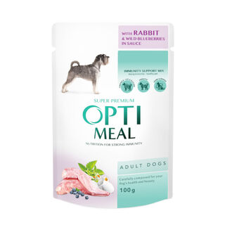 Optimeal Adulto Comida Húmeda con conejo y arándano silvestre en salsa para perros