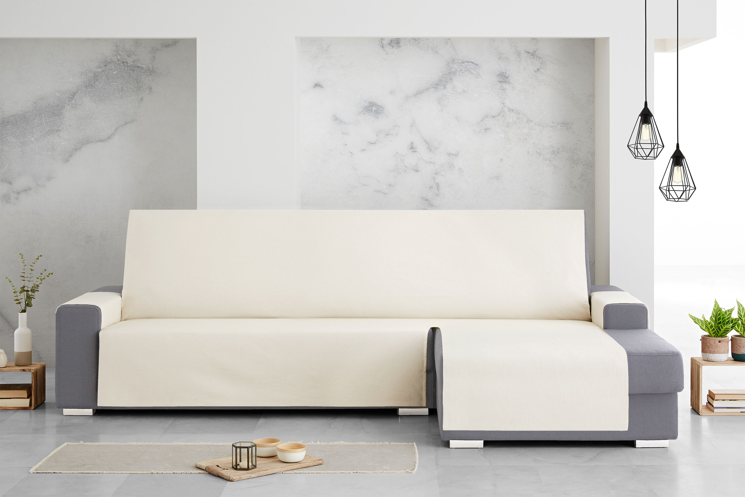 Protector Cubresofa Sofa Chaise Longue Derecha Extra Royale 290 cm. Color Marfil, , large Imagen numero 3