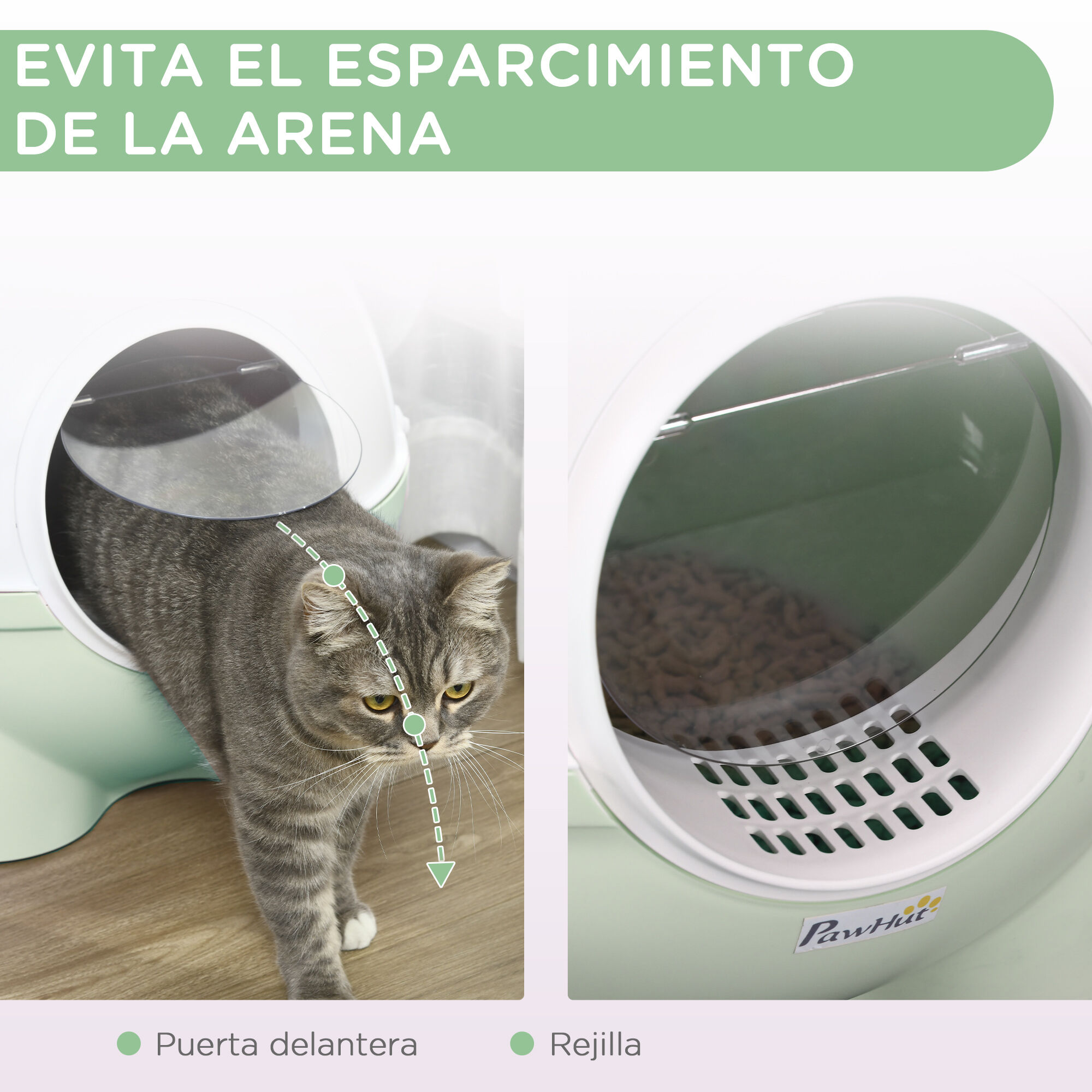 PawHut Arenero para Gatos con Cubierta Desmontable Caja de Arena para Gatos de Pl&aacute;stico con Pala Carga 4 kg 53x51x48 cm Verde, , large Imagen numero 4