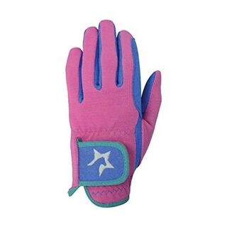 Guantes infantiles Zeddy para montar a caballo color Rosa flamenco/Cobalto/Turquesa