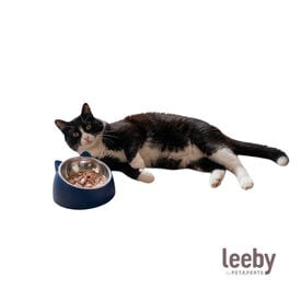 Leeby Comedero Elevado Acero y Pl&aacute;stico Azul para gatos