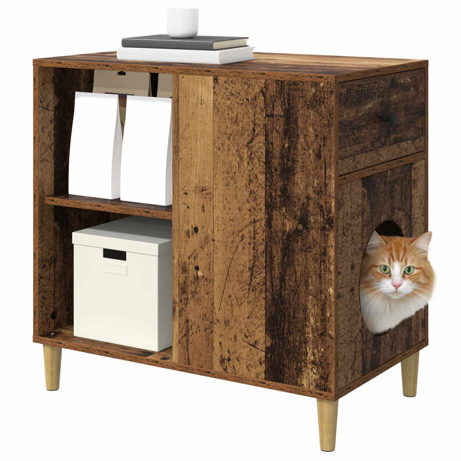 vidaXL Casa para Gatos Madera vieja 72 x 42.5 x 70 cm, , large Imagen numero 3