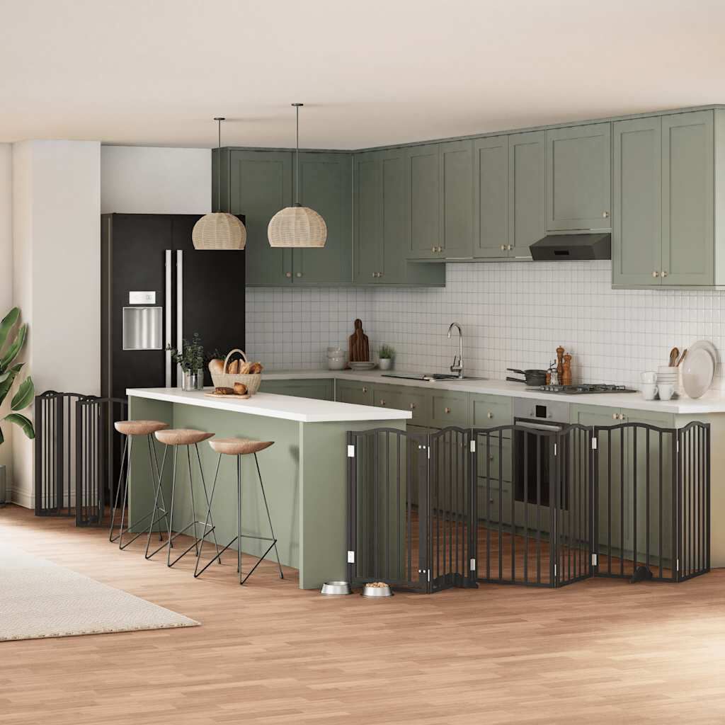 vidaXL Puerta de perros plegable 15 paneles madera &aacute;lamo negra 750 cm, , large Imagen numero 2