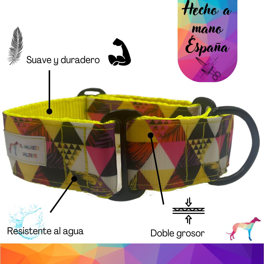 EGV - Collar Martingale 4 cm ancho, Collar galgo hecho a mano en Espa&ntilde;a (Triangulos), , large Imagen numero 2