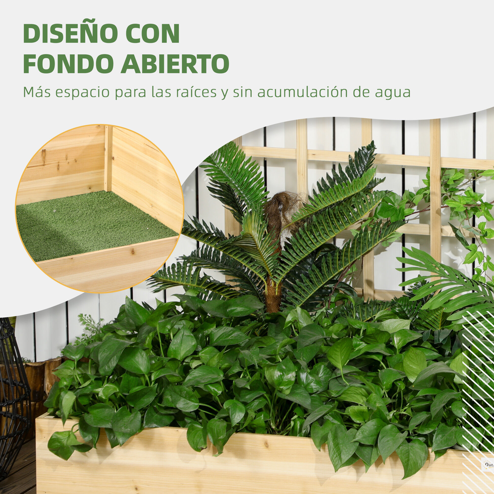 Outsunny Jardinera de Madera con Enrejado Arriate de Jard&iacute;n con Celos&iacute;a Jardinera de Caja para Trepadoras Cultivos Verduras Flores 110x116x120 cm Natural, , large Imagen numero 5