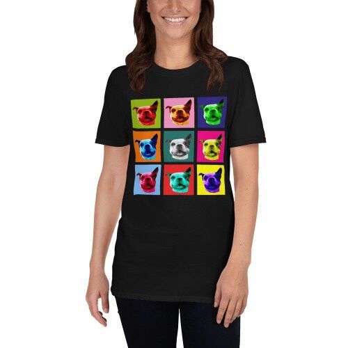 Mascochula camiseta mujer warhol personalizada con tu macota negro thumbnail