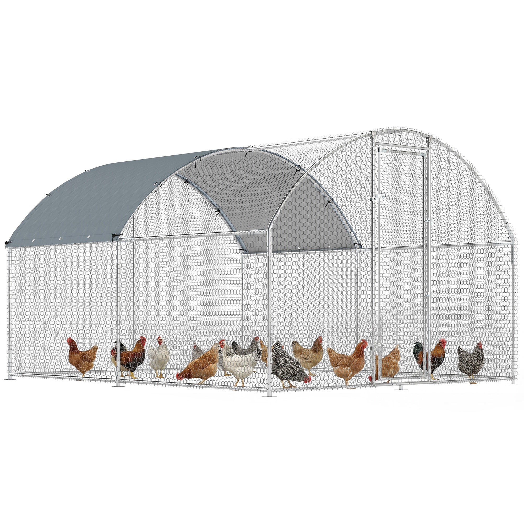 PawHut Gallinero para Exterior Grande, 2,8x5,1x1,9 m, 14,2 m&sup2;, Gallinero de Acero Galvanizado con Cubierta de Tela Oxford, Anti-UV e Impermeable, Puerta y Pestillos, Jaula para 15-24 Gallinas, Plata, , large Imagen numero 11