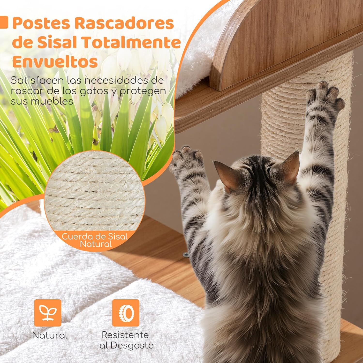 COSTWAY &Aacute;rbol Rascador para Gatos de Madera, 122 cm de Altura, Torre para Gatos con Condo de 2 Pisos, Postes de Sisal, 3 Plataformas Anchos con Cojines Desmontables, Mueble Auxiliar Moderno Gatitos, , large Imagen numero 4