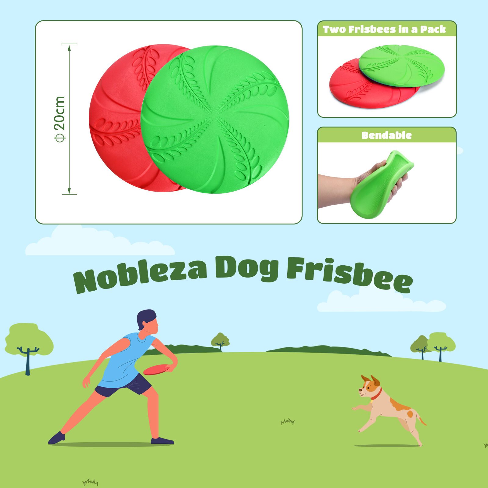 Nobleza Frisbees Verde y Rojo para perros - 2 uds. thumbnail