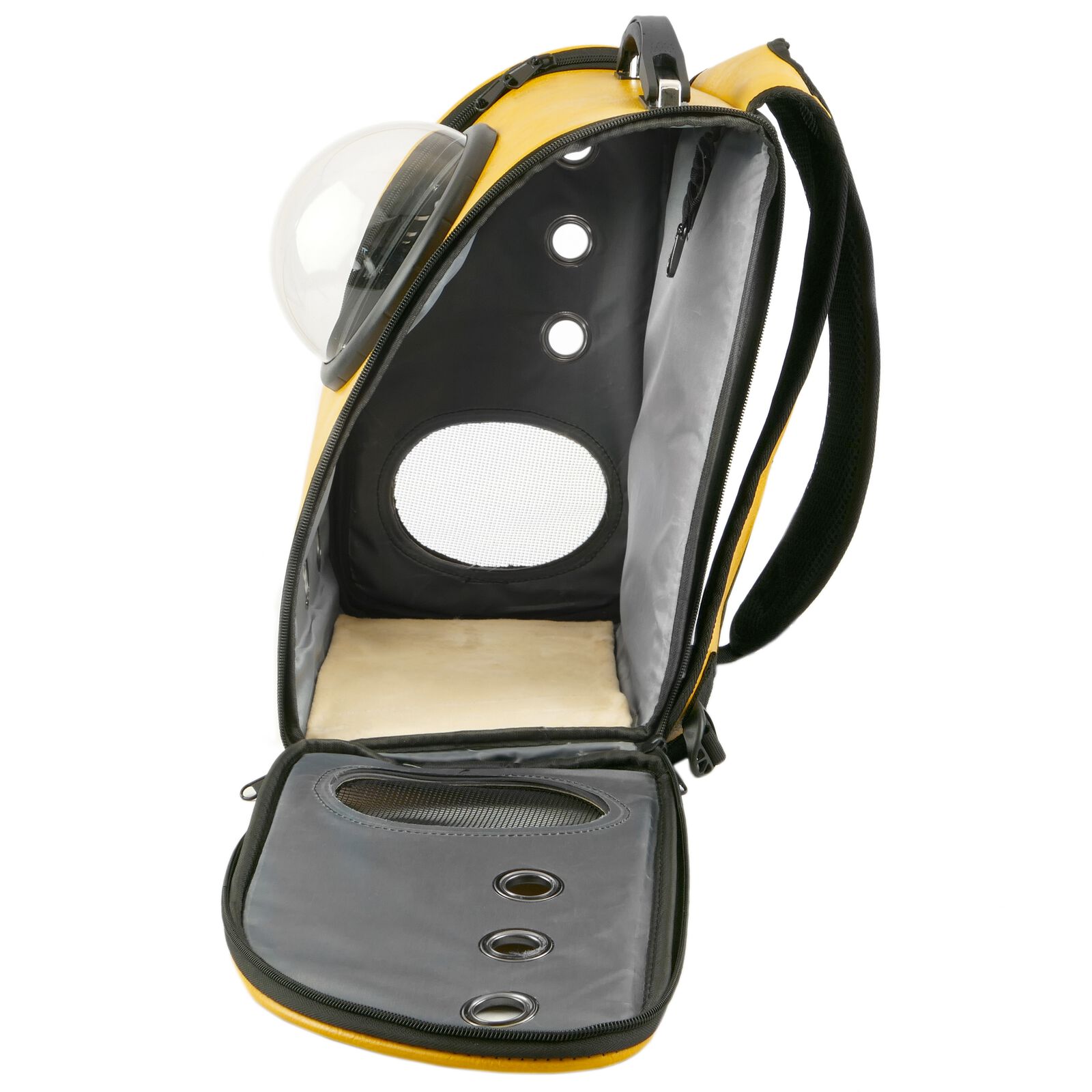 Mochila para transporte de mascotas gato y perro Transportin de imitaci&oacute;n piel amarillo, , large Imagen numero 2