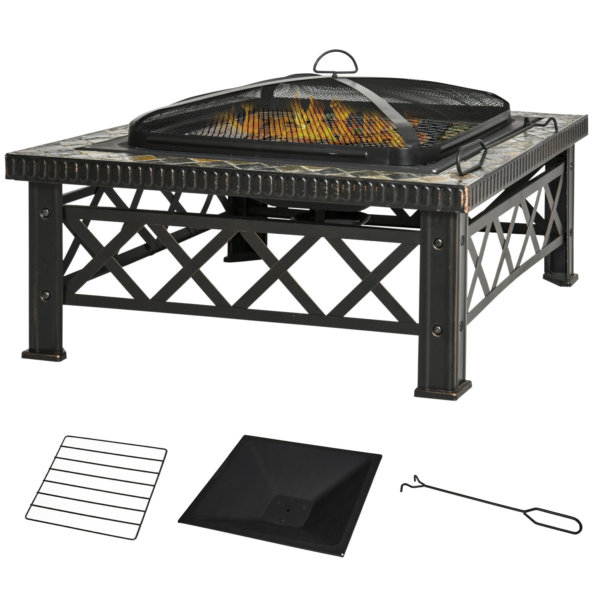 Outsunny Brasero Exterior Calentador de Fuego 76x76x47 cm Multifuncional 3 en 1 Cuadrada Nuevo Estilo Cubo de Hielo para Calefacci&oacute;n Barbacoa Terraza Jard&iacute;n Negro, , large Imagen numero 1
