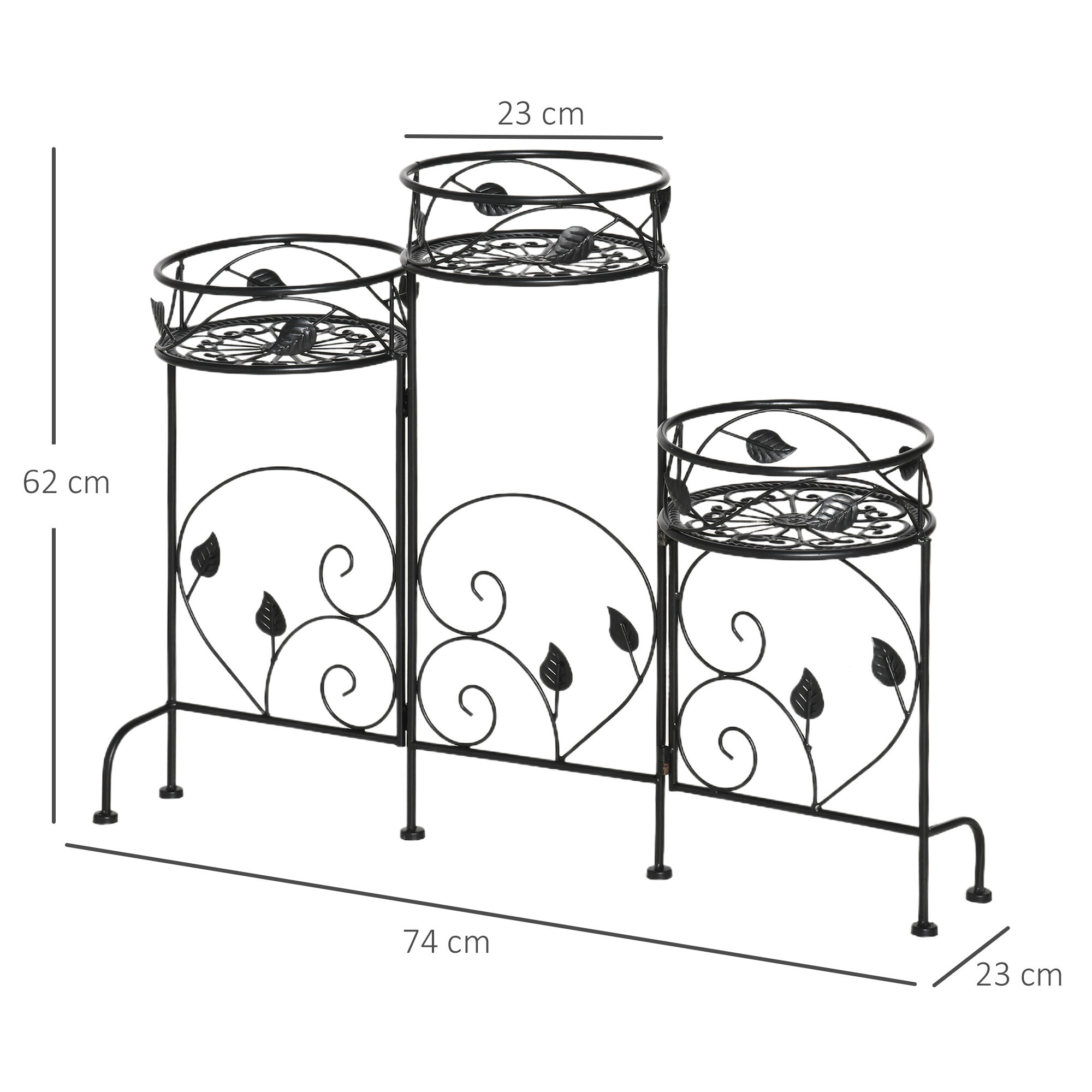 Outsunny Soporte de Metal para Plantas Macetas Plegable Estanter&iacute;a para Flores con 3 Estantes Decoraci&oacute;n Interiores Exteriores para Jard&iacute;n Terraza Balc&oacute;n 74x23x62 cm Negro, , large Imagen numero 3