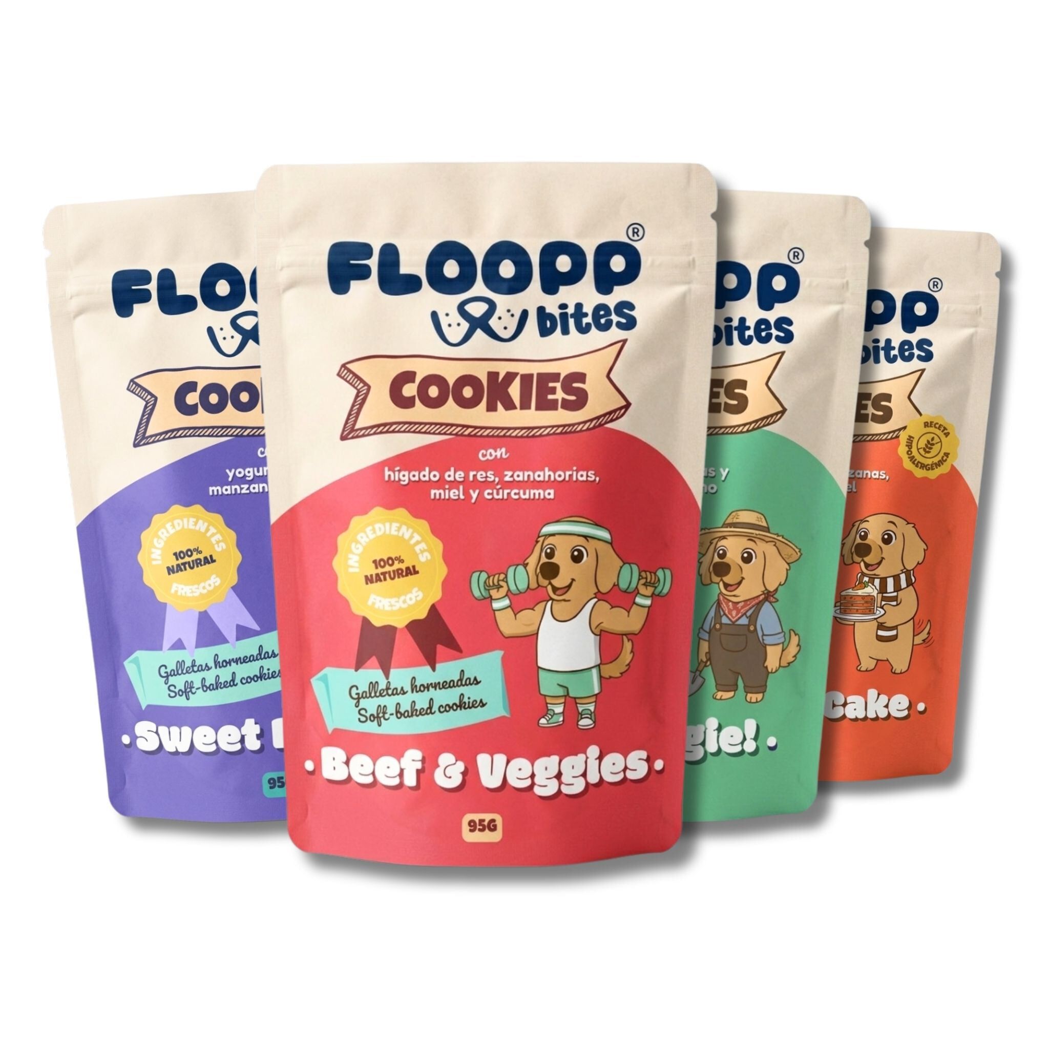 Floopp Bites Cookie Pack &ndash; Galletas Naturales para Perros &ndash; 4 x 95 g, , large Imagen numero 1