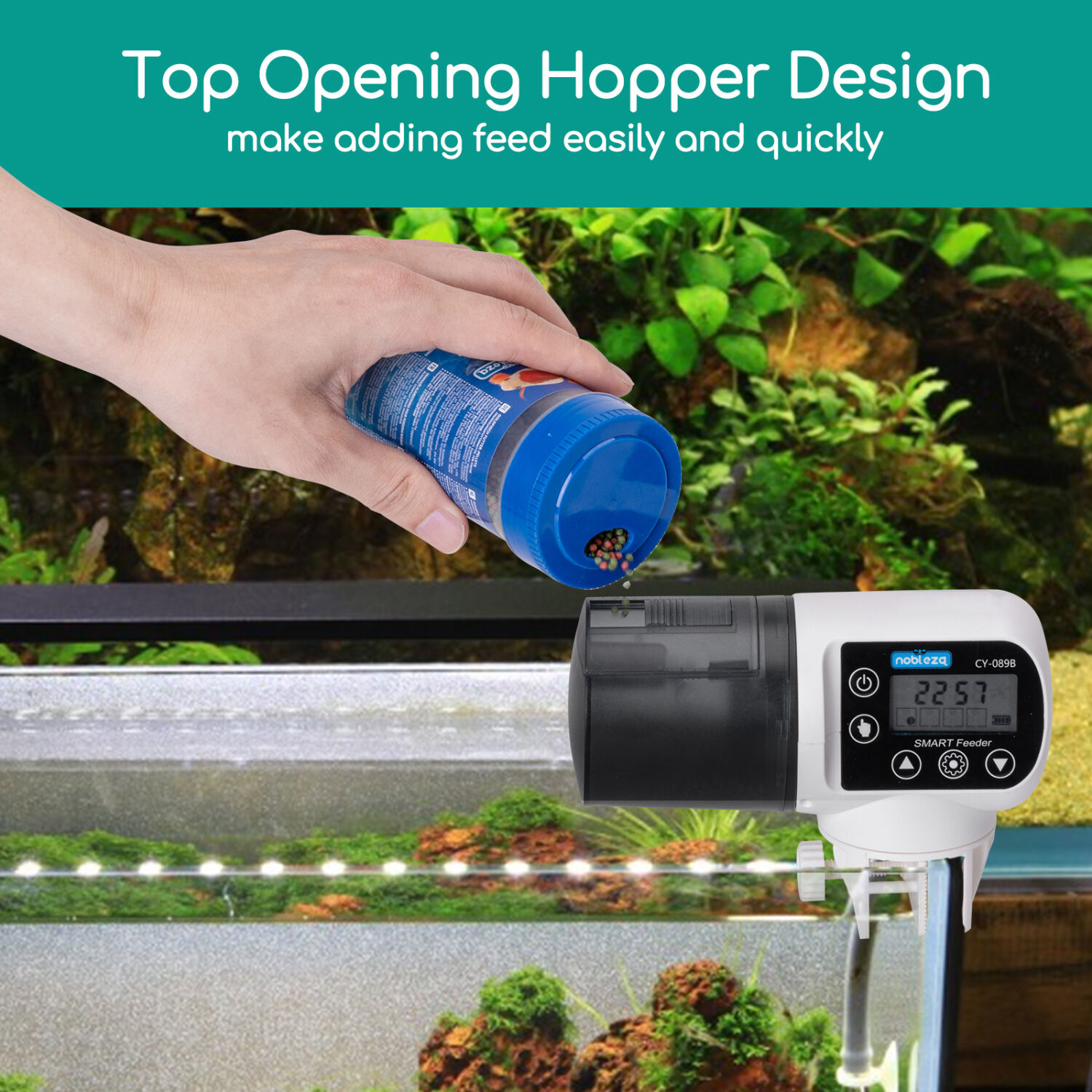 Nobleza - Alimentador Autom&aacute;tico Acuarios con Temporizador, Dispensador Comedero Acuario con Pantalla LCD para d&iacute;as Festivos y Fines de Seman, , large Imagen numero 3