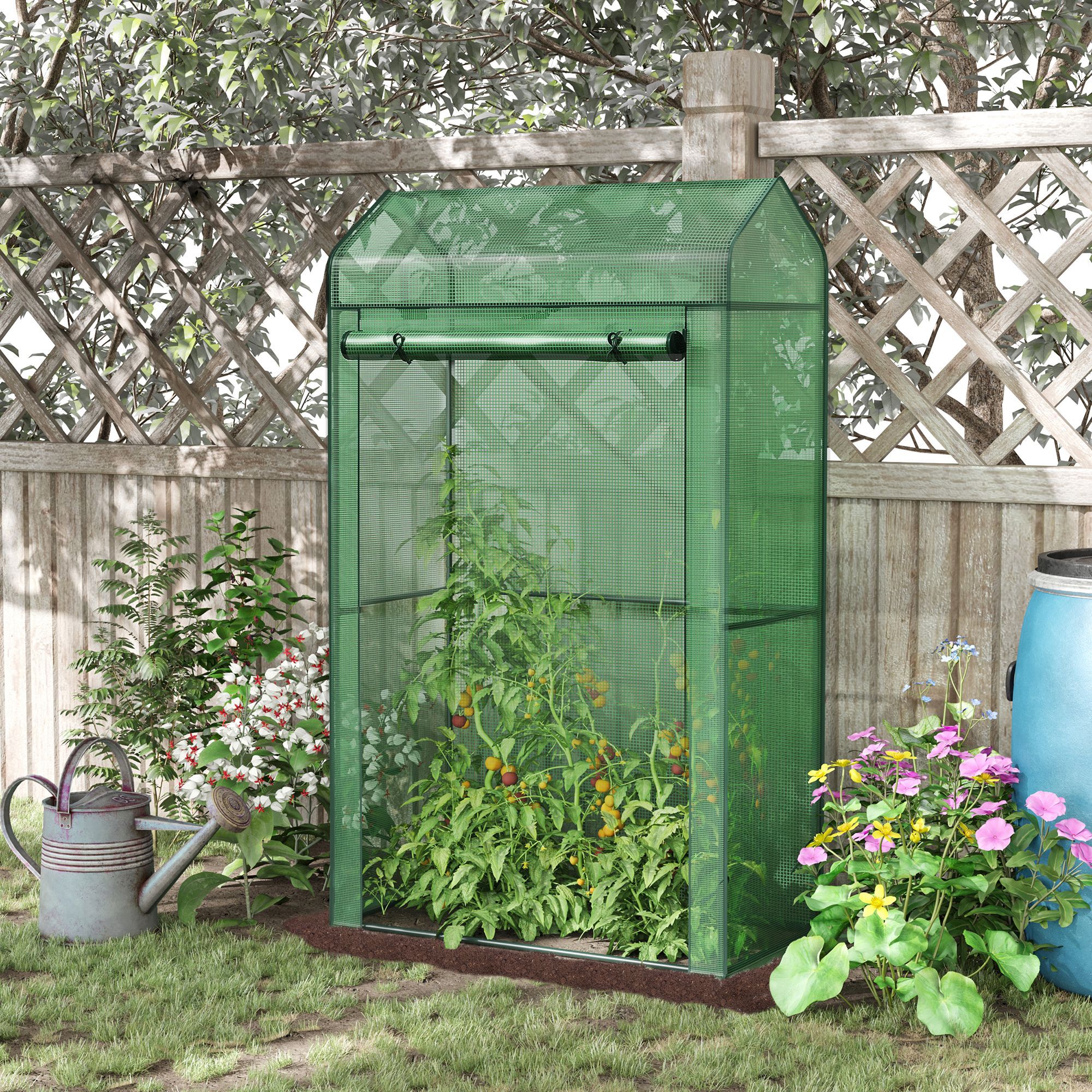 Outsunny Invernadero de Exterior Vivero Casero con Puerta Enrollable Cubierta de PE y Marco de Metal para Cultivos Plantas Tomates Terraza Patio 100x51x170 cm Verde, , large Imagen numero 2