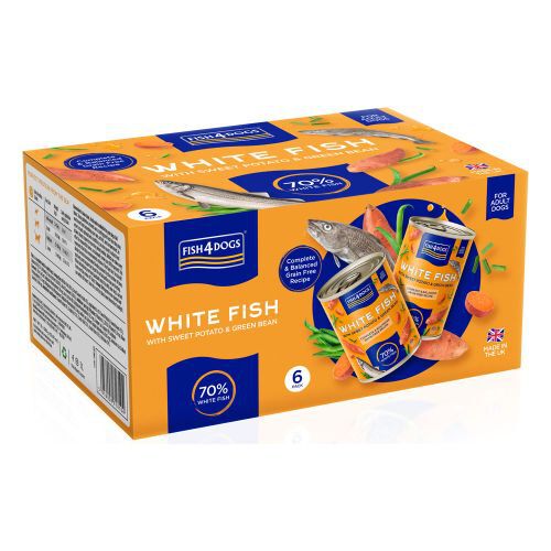 Fish4Dogs Comida h&uacute;meda para perro &ndash; Pescado blanco y boniato 395 g (pack de 6), , large Imagen numero 1