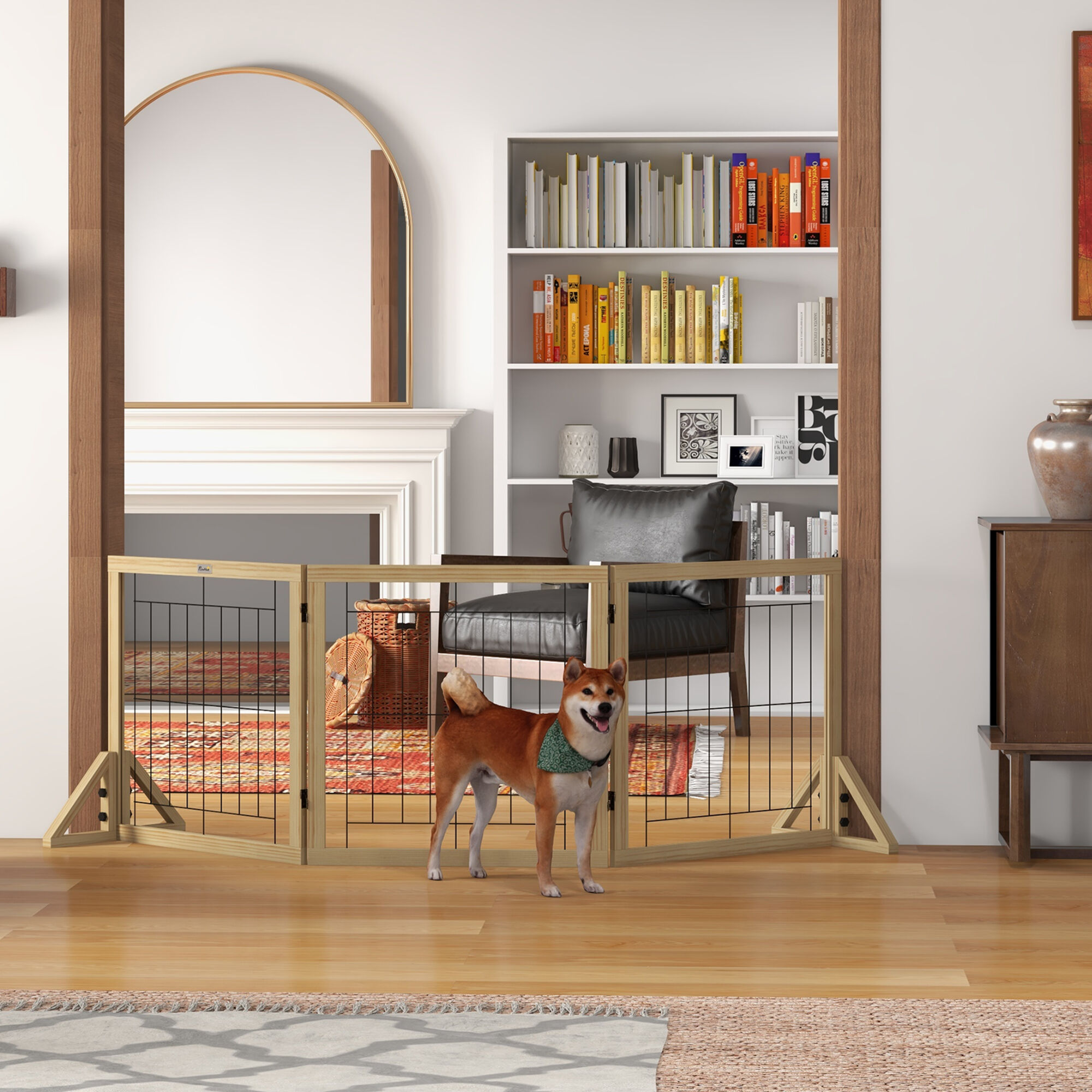 PawHut Barrera de Madera Plegable de 3 Paneles para Perros thumbnail