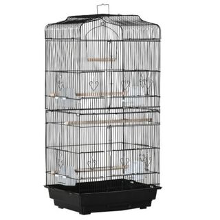 PawHut jaula de metal con perchas de madera para pájaros